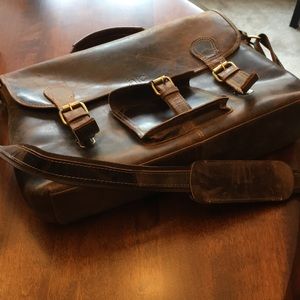 Brown distressed leather laptop bag
